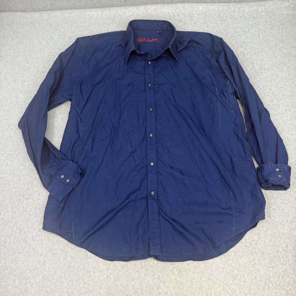 Robert Graham Mens 3XLT Navy Blue Textured Button Down Shirt Big & Tall